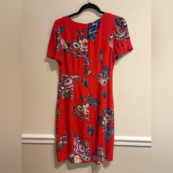 Anthropologie Maeve Caldwell Buttondown Mini Dress Red Floral Size 4 - Picture 5 of 6